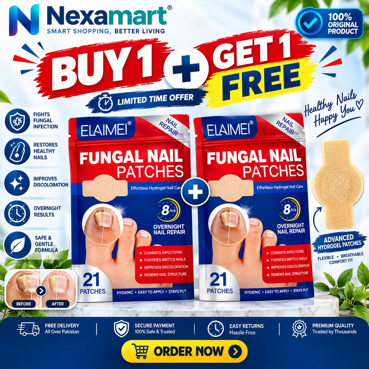 Fungal Nail Patches 21 patches in 1 pack ( Buy 1 get 1 free