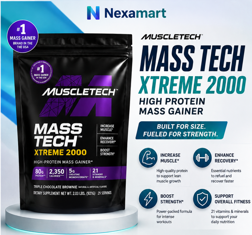 Muscle Tech Mass Tech Extreme 2000 – 1 KG Box | High Protein Mass Gainer
