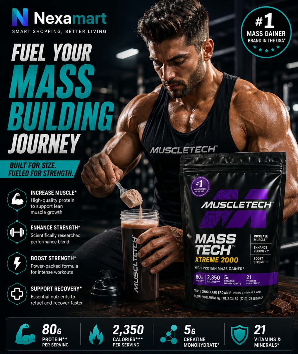 Muscle Tech Mass Tech Extreme 2000 – 1 KG Box | High Protein Mass Gainer