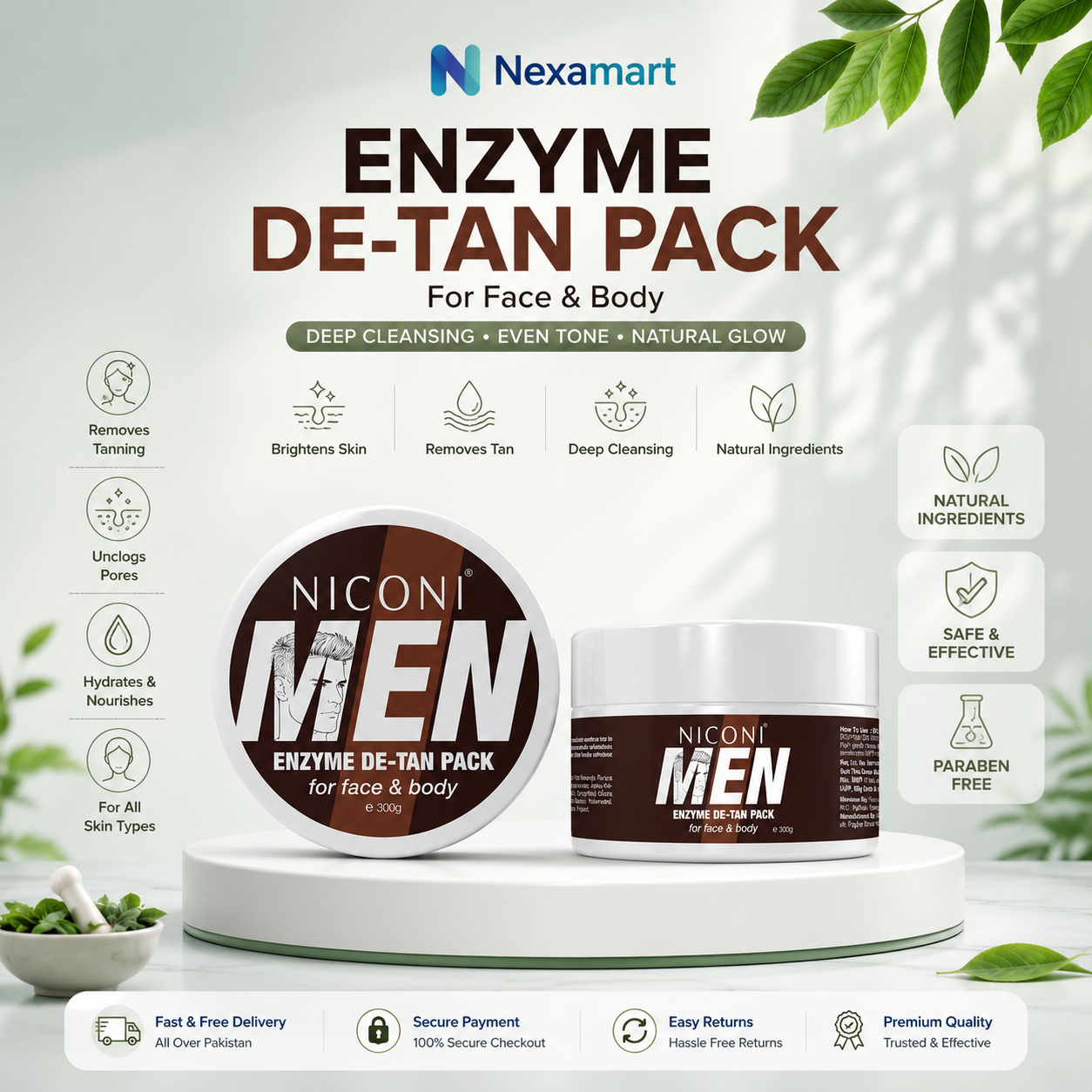 Niconi Men & Women Enzyme De-Tan Pack For Face & Body (300g)